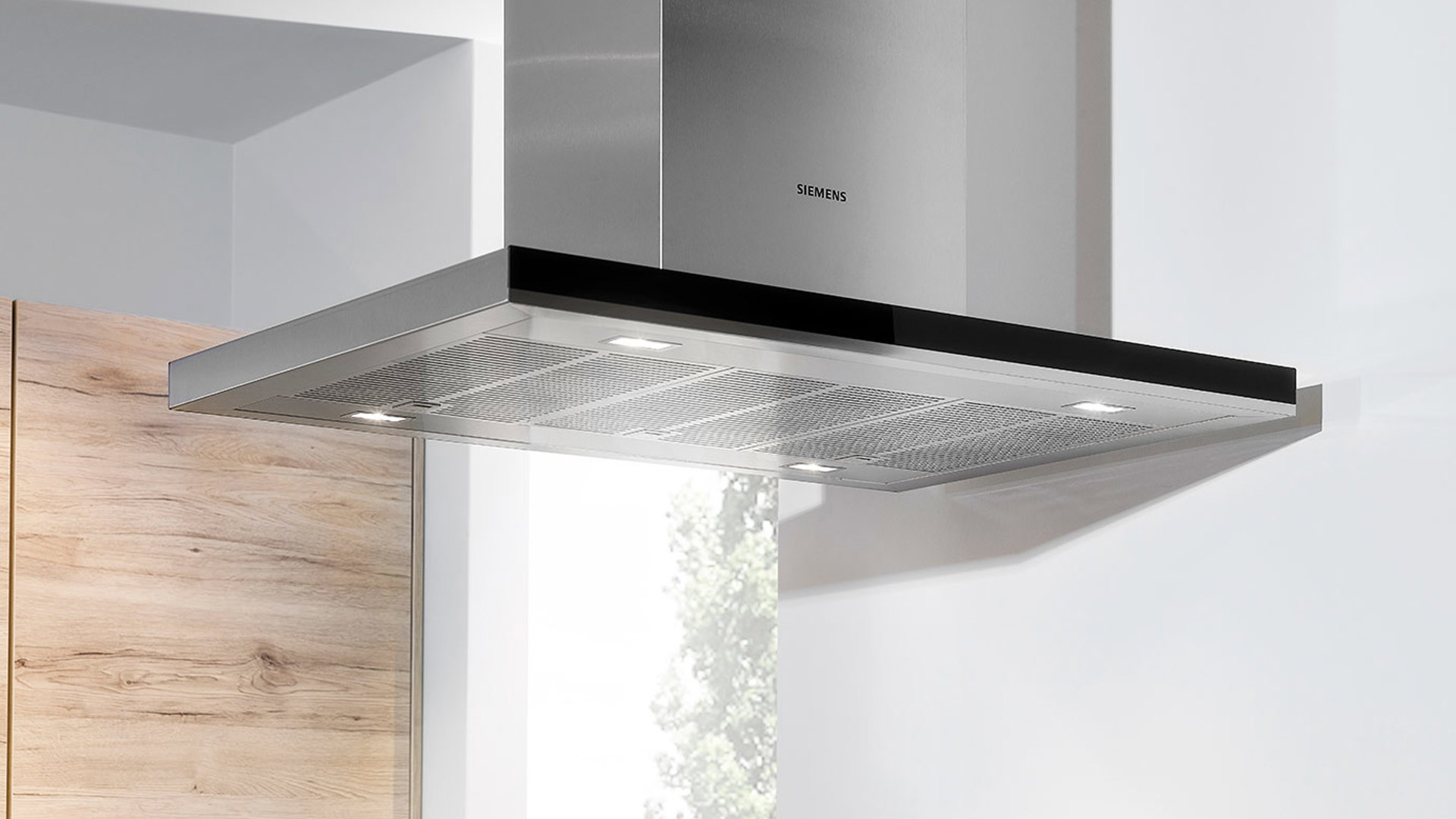 Moderne keuken met eiland, eiland afzuigkap