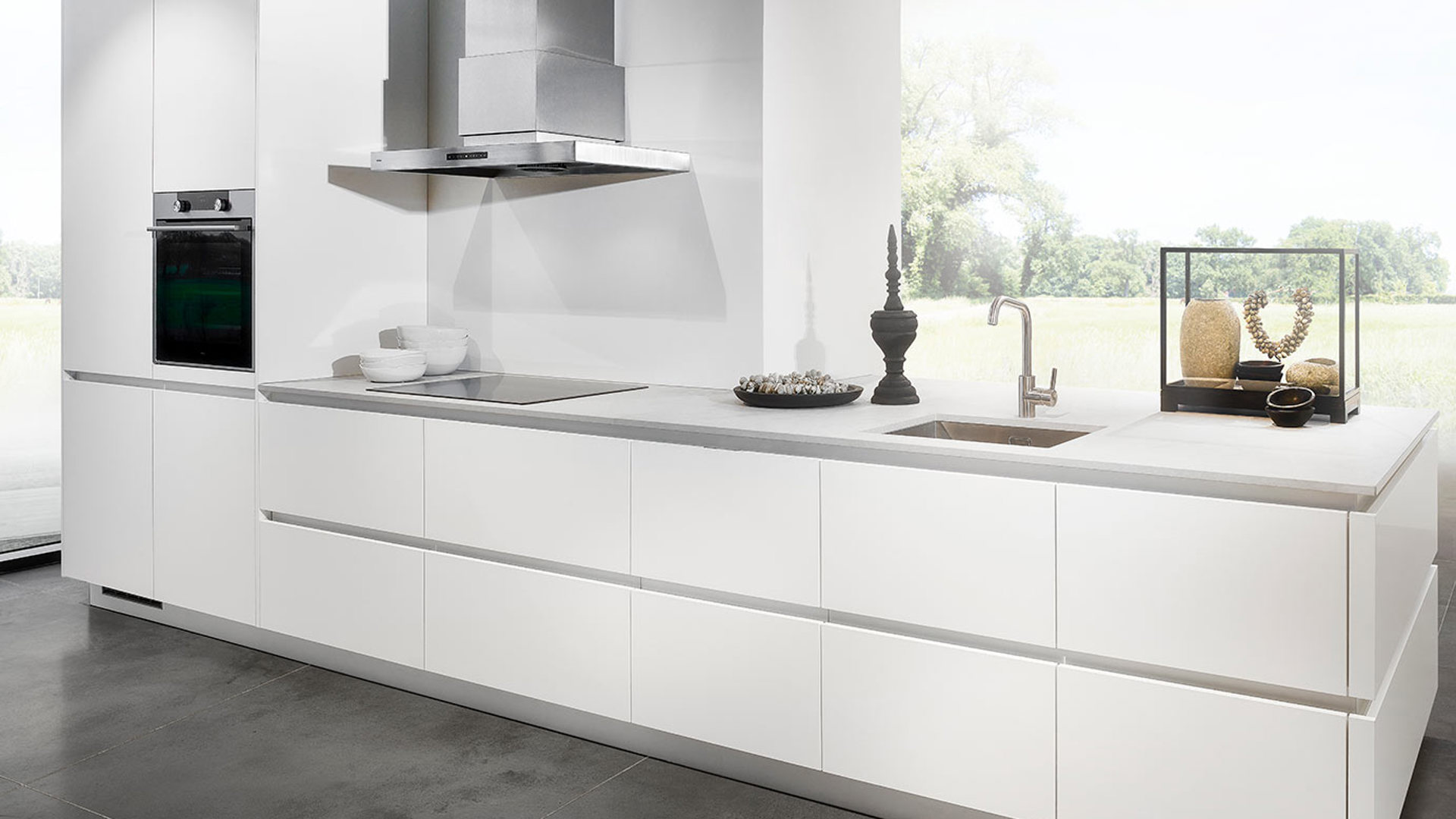 Moderne greeploze keuken wit