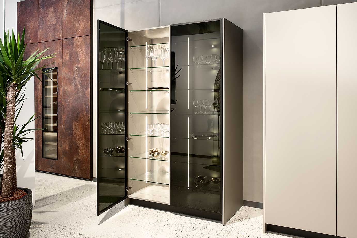 Luxe design keukenkasten met rookglas