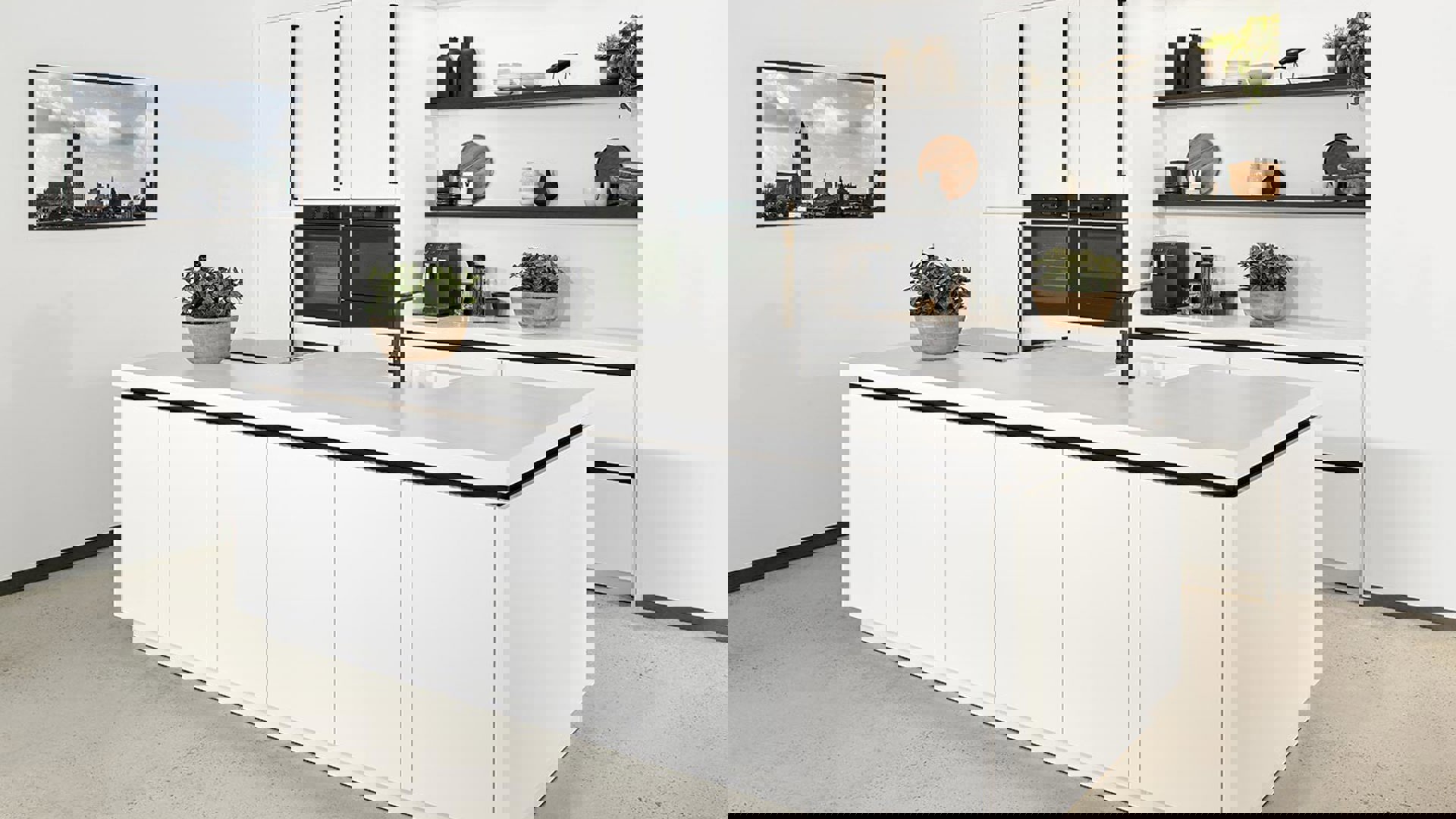 Moderne greeploze keuken met eiland