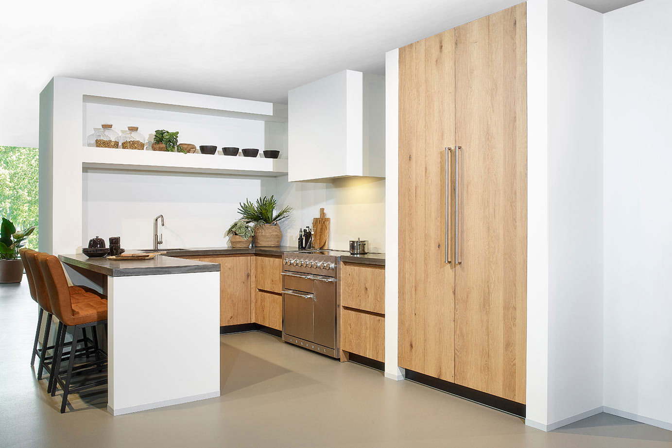 Moderne houten u-keuken