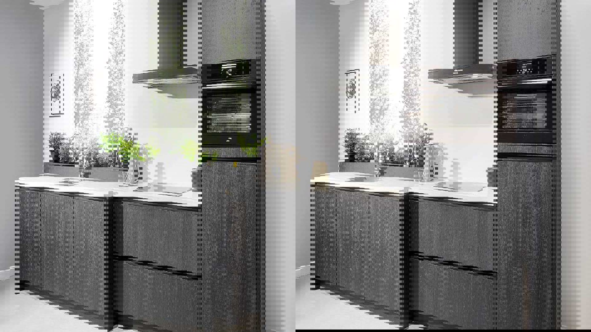 Moderne zwarte houten keuken