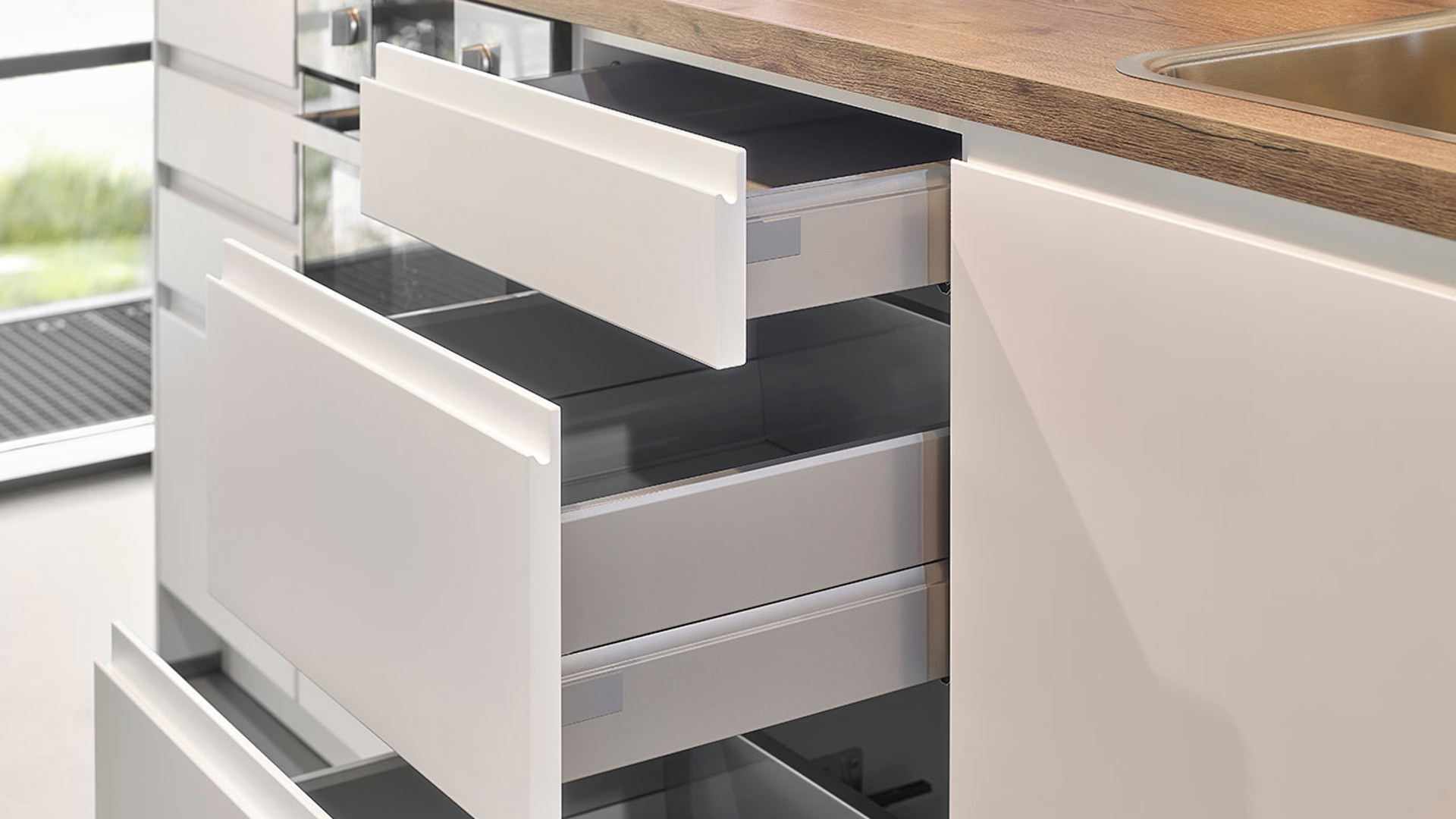 Parallelle greeploze keuken, lades