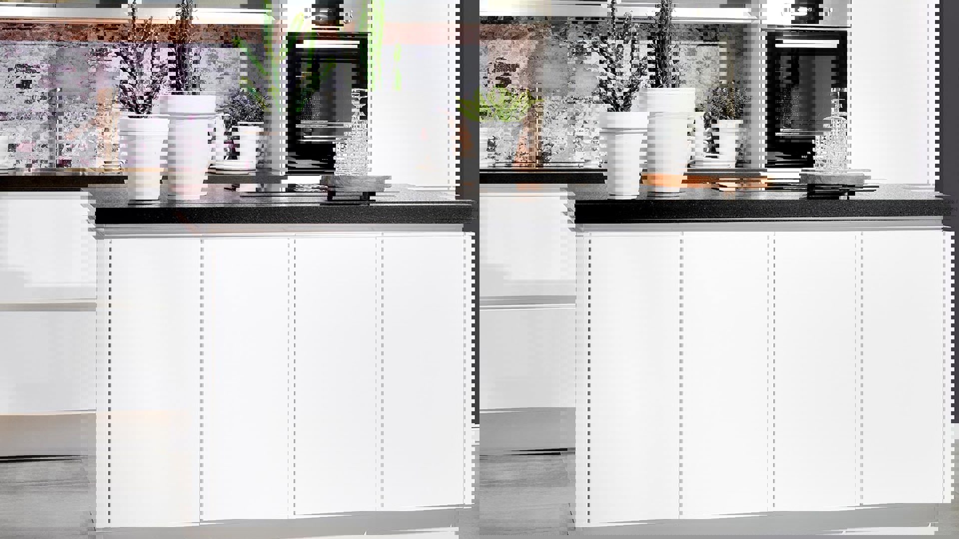 Witte keuken met eiland, modern greeploos