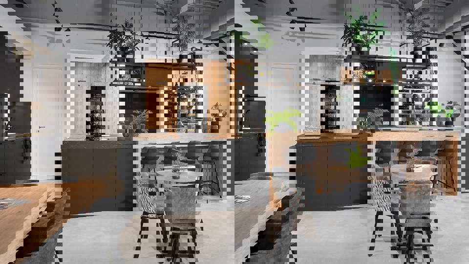 Luxe design keuken, antraciet en hout