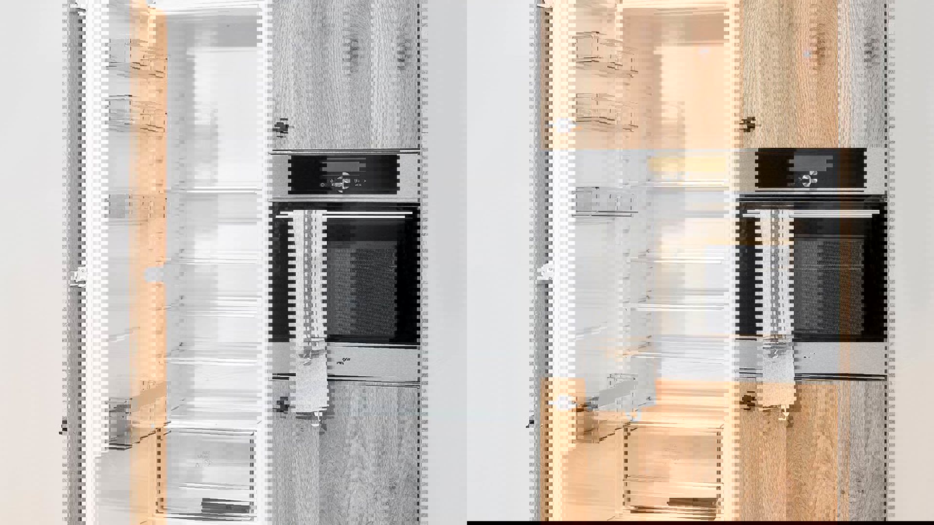 Moderne houten keuken, koelkast