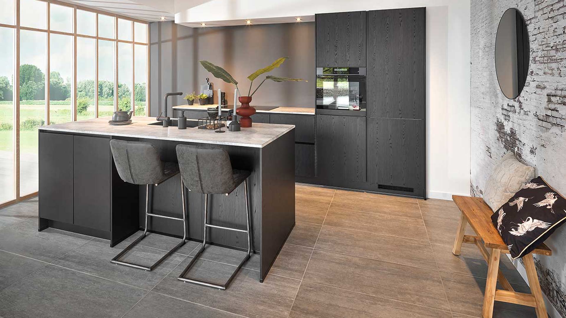 Zwart kookeiland hout